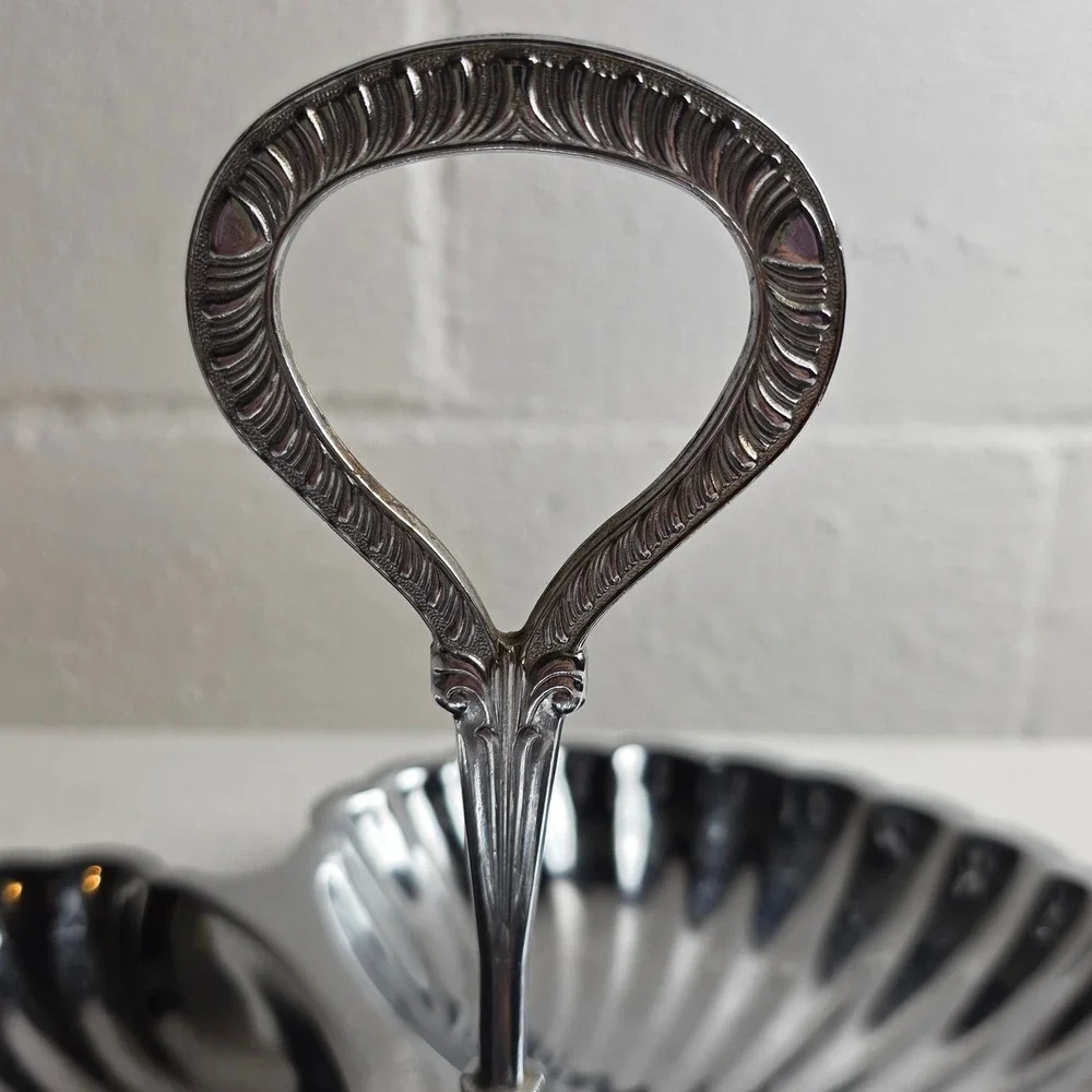 Vintage Irvinware Chrome 3 Section Shell Server Tidbit Tray Made in USA